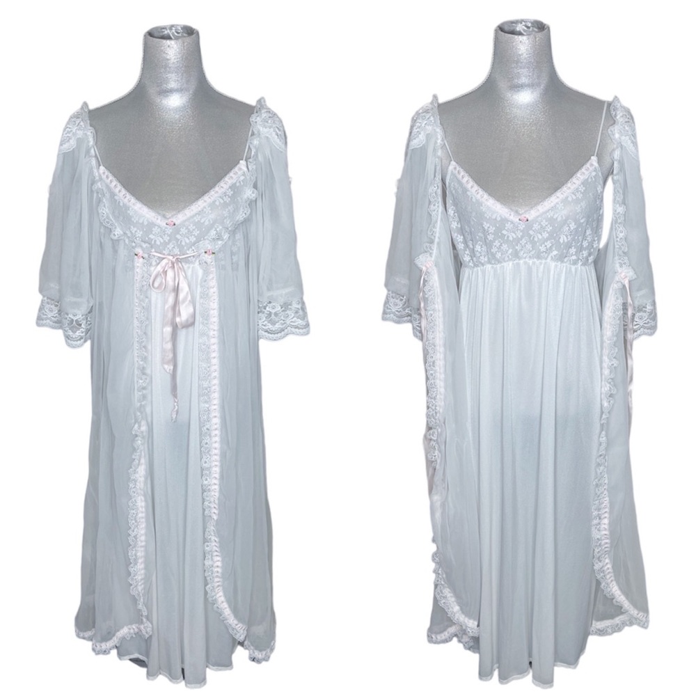 Vtg Tosca of California Lingerie Peignoir Set Sheer Lace Bridal Chemise Robe
